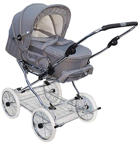 Eichhorn Kinderwagen mit Lederriemengestell, umbaubar zum Sportwagen, inklusive Schieberhöhenverstellung und fester Tragetasche (LuxVariante), Stoff Grau (EVA-Rad)