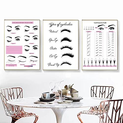 Bilder Wimpern Poster 30x40 3er set Wandbilder Frauen Kosmetikstudio Mädchen Zimmer Deko Drucke Leinwand Kunst Moderne ohne Rahmen