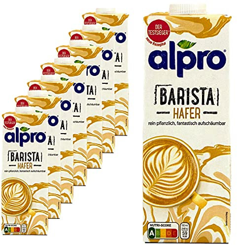 Alpro - Paquete de 8 bebidas de avena barista de 1 litro - Oat Avena Drink 100% vegetal para espumar café, batidos y batidos