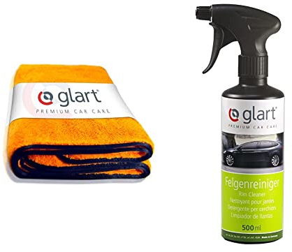 Glart 44WG Watergate super saugfähiges Auto Mikrofasertuch-Trockentuch, 60x90 cm, orange & 45FR Auto Felgenreiniger 500 ml, Autopflege wie Felgenteufel, mit Farbindikator auf Alufelgen