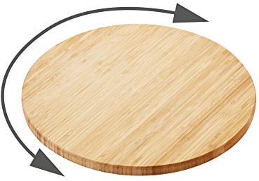 Point-Virgule Outdoor und Küche Drehplatte aus Bambus Holz zum Fleisch oder Käse servieren, Servierplatte für Party oder Grill Zubehör, braun und weiß, rund 35 cm