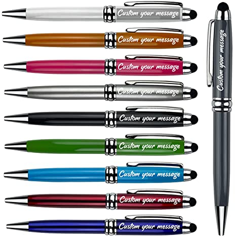 Penne per ufficio personali personalizzate con punta stilo - Penne in metallo di qualità - Nome inciso, numero di telefono, messaggio Perfetto per banca, ufficio, lobby di hotel 10 penne/scatola