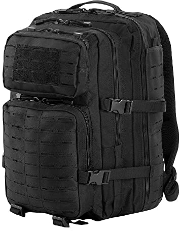 M-Tac Großer lasergeschnittener Rucksack, 36 l, taktischer Militär-Molle-Rucksack, leichter Tagesrucksack, Armee-Rucksack, Kampftasche, Schwarz, 36L, Tagesrucksäcke