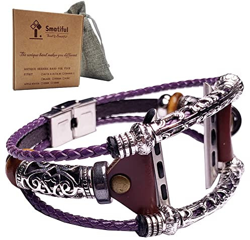 Smatiful Bracelet de rechange réglable style bohème pour Fitbit Apple Watch Series 1, 2, 3 42 mm, 4, 5, 6, SE 44 mm, séries 7, 45 mm, prune, lavande violet