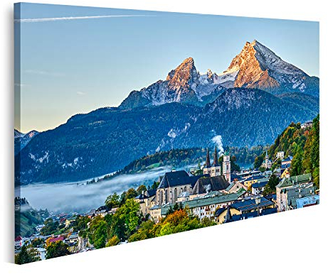 islandburner Bild auf Leinwand Berg Watzmann Stadt Berchtesgaden Berg Watzmann Stadt Berchtesgaden Bayerische Alpen Wandbild Poster Kunstdruck Bilder 80x40cm