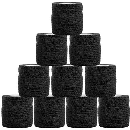 ATOMUS 10pcs Black Self Adhesive Bandage 5cm Cohesive Bandage Tape Wrap for Tattoo Grip Bandage Machine Pen Pet Vet First Aid Sports Wrist and Ankle