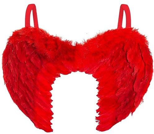 Alas Rojas para Disfraz de Diablo de Mujer - Accesorios para Traje con Alas de Ángel, Demonio o Diablo de Plumas Vivaces para Halloween, Carnaval y Fiestas de Disfraces (Rojo)