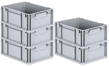 PROREGAL SuperSparSet 5x Eurobox NextGen Economy | Griffe geschlossen |HxBxT 17x30x40cm | 16 Liter | Eurobehälter, Transportbox, Transportbehälter, Stapelbehälter