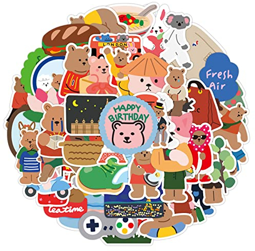 POPNWOW Süßer Bär Aufkleber 50 Stück Set, Wasserdicht Vinyl Cute Bear Stickers für Reisekoffer Gepäck Laptop Wasserflasche Pad Handy Fahrrad Skateboard Helme Gitarre