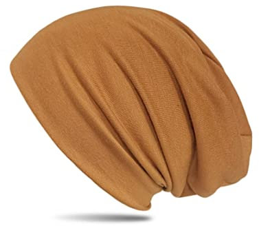 WANSSY® Damen Herren Unisex Uni Farbe Beanie Fashion schlicht ohne Muster Einheitshröße elastisch für M-XXL Kopfbedeckung Schutz vor der Sonne (Erdgelb)