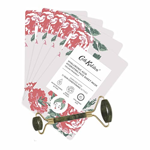 Cath Kidston The Garden Path Rollaway Geschenkset | 5 Hyaluron-Gesichtsmasken & 1 Jade-Gesichtsroller | Massage & Revive müde Haut | Tierversuchsfrei & vegan freundlich
