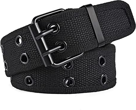 COMSY Nietengürtel Herren Größe 100-170cm Männer Gürtel Stoffgürtel Schwarz Unisex Doppelloch-Öse Gurtband Taillengürtelschnalle gewebter Stretch-Gürtel für jedes Alter,Schwarz