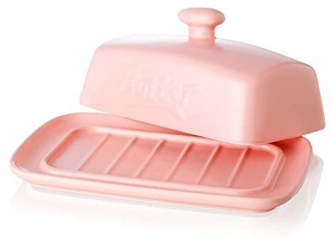 Butterdose Porzellan mit Deckel, Candiicap Große Butterschale für die Arbeitsplatte, Keramik Butterhalter zur Aufbewahrung von Butter, Spülmaschinenfest (Matt Rosa)