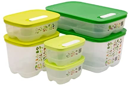 Tupperware FridgeSmart Ensemble de 6 pièces comprenant 2 x XS (375 ml), 1 x S (800 ml), 1 x S (1,8 L), 1 x M (1,8 L) et 1 x M (4,4 L) – Kit complet de démarrage pour organisation de cuisine