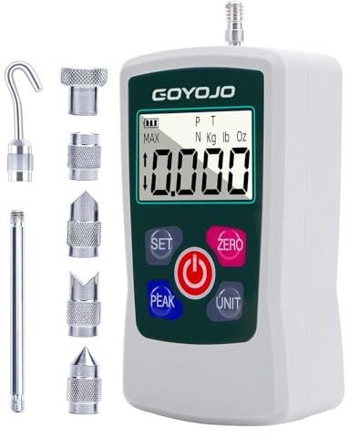 GOYOJO Misuratore di Forza Digitale, Misuratore Push-pull di Alta Precisione per Prove di Trazione e Compressione Unità (N, kg, lb, oz) Modalità Tempo Reale/Picco/Primo Picco (5N)
