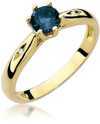 Damen Ring 585 14k Gold Gelbgold echt Saphir Edelstein Diamanten Brillanten