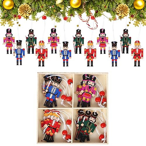12Pcs Weihnachten Nussknacker Dekoration, Mini Nussknacker Holzanhänger Weihnachtsbaumschmuck Nussknacker Soldat Deko Weihnachts-Nussknacker Hängende Ornamente Marionettenkönig Deko, Geschenk (6.2cm)