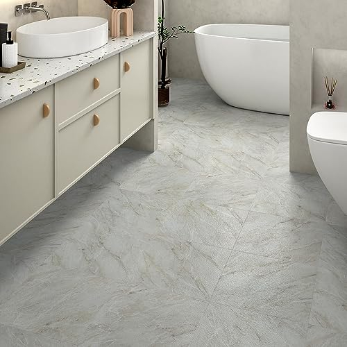 Yullpaper 24 Piezas Suelo Vinilo Autoadhesivo Gris y Blanco Vinilo Suelo Cocina Losetas Vinilicas Baldosas Adhesivas Suelo Efecto De Mármol Suelo Adhesivo Para Baño Antideslizante Suelo PVC 30 x 30cm