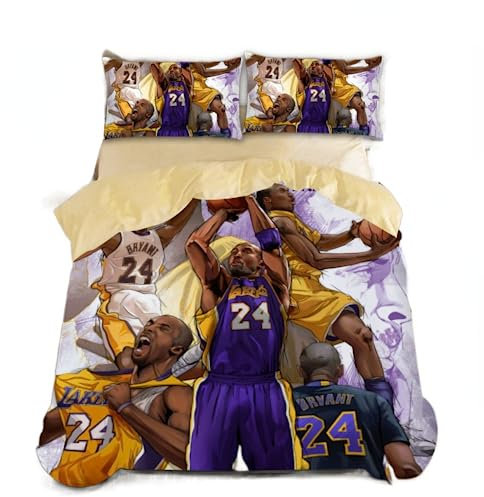 GYORI Basketball Bettwäsche Set 135x200 cm Jungs Kinder Sportthema Bettwäsche,Mikrofaser Bettbezüge+Kissenbezug,Basketball Lakers,3D bettwäsche (A,135x200+75x50cm)