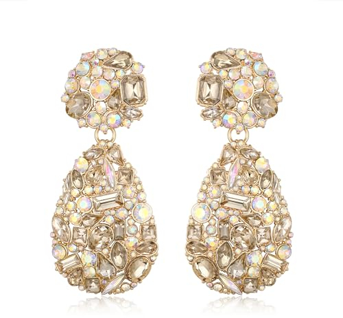 EVER FAITH Boucles d'oreilles tendance chic art déco marquise goutte strass cristal pendantes boucles d'oreilles pour femmes filles noir ton or, Cristal