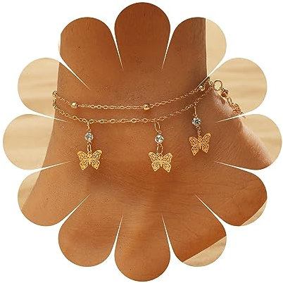 Cimenexe Bracelet De Cheville Bohème En Cristal Avec Papillon Creux En Or Avec Perles De Station Et Chaîne De Cheville Cz Papillon Dangle Bijoux De Cheville En Chaîne Pour Femmes Et Jeunes Filles