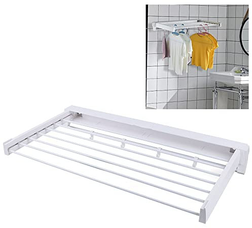 SABUIDDS Wäscheständer Ausziehbar Klappbar, Wand Wäschetrockner aus hochwertigem Aluminium, Indoor & Outdoor, für Schlafzimmern, Badezimmern, Waschküche, Garagen, Terrassen und Balkonen, Weiß