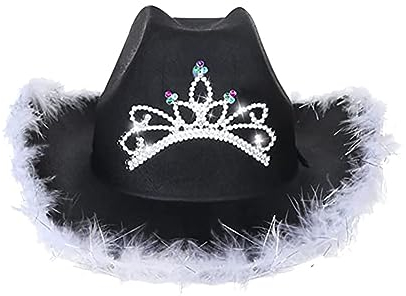 ZOOMPIL Cowboyhut mit Schwarz Krone, Filz-Cowboy-Hut für Frauen, Cowgirl Hut, für Party Halloween Karneval Kostüm Kostümzubehör