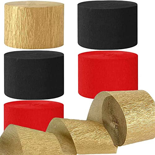 Kreppbänder Rot Gold Schwarz 4.5 cm x 25 m 6 Rollen Krepppapier Party Crepe Streamer Luftschlangen Dekorationen Rot Gold Schwarz