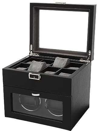 TaNeHaKi Automatische Uhrenbeweger Box 2+8 Watch Winder Uhrenbeweger für Automatikuhren Uhrenbox Herren Uhrenkasten Herren mit Leisen Motoren Selbst-Stopp-Funktion