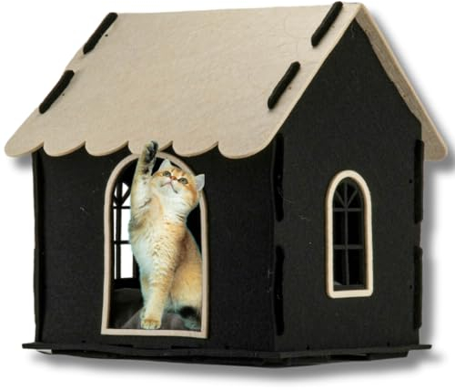 UDIMP Katzenhaus aus Filz mit herausnehmbaren Kissen, Katzenhöhle Indoor für Katzen und Kleine Mittelgroße Hunde, Katzenbett, Hundebett, Hundehaus für Drinnen, Hundehütte