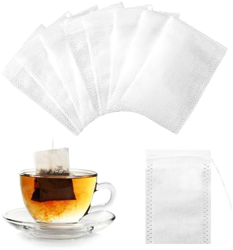 100 Pcs Muslin Bag, Tea Bags Empty, Cotton Muslin Drawstring Bags, Reusable Tea Bags, Cheesecloth Bags, Brew Bags, Barrier Bags, for Filtering, Isolating Tea, Spices Storage and Coffe (5 * 7 CM)