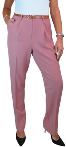Paulo Due Smart Tailored Fit Pleated Trousers for Women UK Ladies Formal Office Trouser Lightweight Work Pants Pink 8-22 (18)