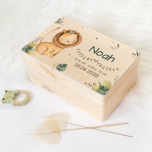 Geschenkfreude Baby Aufbewahrungsbox mit UV Druck - 30x20x14cm - Erinnerungsbox Baby personalisiert - Geschenk zur Geburt - Erinnerungsbox Kinder - personalisierte Holzkiste Neugeborene