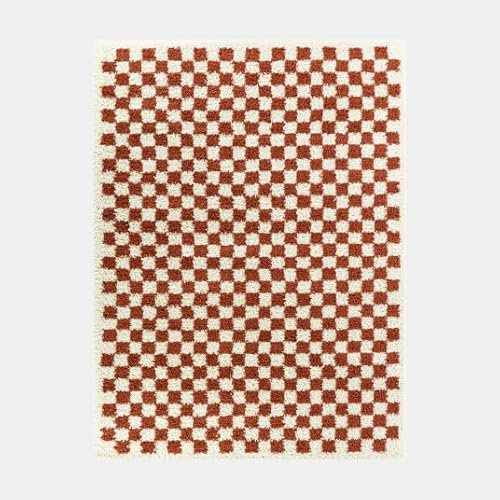 Decoweb Tapis Damier à Poils Longs - Colorama - Rouge Terracotta - 120 x 170 cm