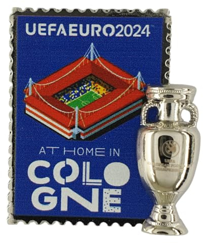 UEFA AMBALLCOM | Réplique Miniature de la Coupe Euro 2024 | Pin's hôte - Diverses Villes | 23x31mm | Carte Papier | Cadeau pour Les Fans de Football (Cologne)