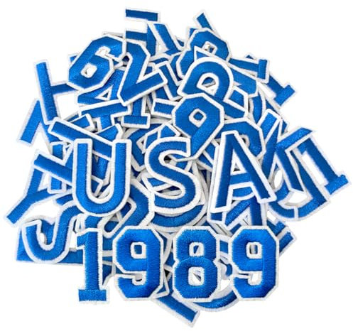 CXWLJL 72Pcs 1.5 Inch Iron on Letter Patches, Numbers 0-9, Letters A-Z Embroidered Applique Patches for Clothes, Skirts, Hats, Socks and Other Apparel DIY Accessories - Blue