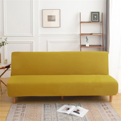 Surwin Sofabezug ohne Armlehnen 2/3 Sitzer, Einfarbig Stretch Armlose Clic Clac Sofabettüberzug Sofahusse Schonbezug Protector für Klappcouch Schlafsofa Wohnzimmer Deko (Gelb,160-190cm)