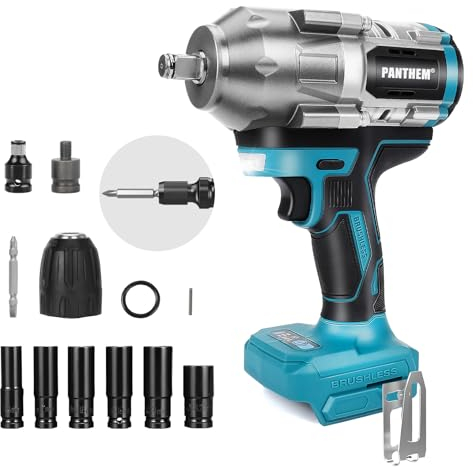 Akku Schlagschrauber 1200Nm Kompatibel mit Makita 18V, 1/2 Zoll Bürstenloser Drehschlagschrauber Achlagschrauber Schraubenschlüssel mit Steckschlüssel Steckschlüsseladapter (Mit zubehör ohne Akku)