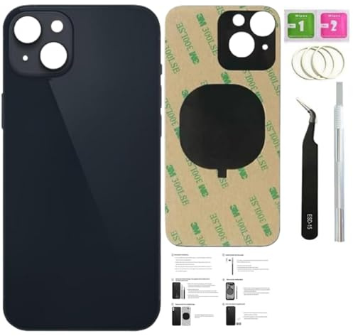 14 Plus Rückglas-Ersatz für iPhone 14 Plus, Rückabdeckung aus Glas (Mitternacht, 17 cm) mit vorinstalliertem Klebeband + Montageanleitung (evtl. nicht in deutscher Sprache) + Reparaturwerkzeuge