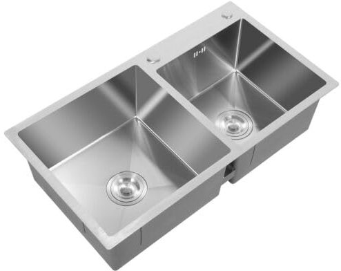 Fregadero doble plateado, de acero inoxidable 201, con escurridor, para cocina, baño, restaurantes comerciales, 78 x 43 x 21 cm