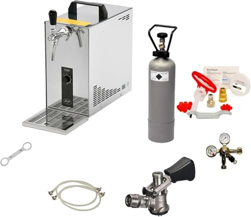 Komplett Set - Zapfanlage, Bierzapfanlage, Bierkoffer, Durchlaufkühler PYGMY 25 1-leitig Trockenkühler, 30 Liter/h, Reinigungsset für Zapfanlage und Keg