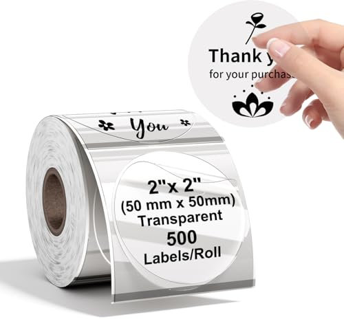 Phomemo Versandaufkleber 2×2 Etiketten, Thermopapier Versandetiketten für Labeldrucker Wasserfester Etiketten Papier (transparent 500PCS)