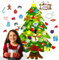 Árbol de Navidad de fieltro con 32 adornos, 20 luces LED, de 4.1 pies para niños, Año Nuevo, hecho a mano, decoración para colgar en la pared