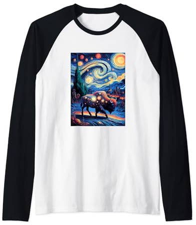 Sternennacht im Bison Van Gogh-Stil Amerikanische Bisonliebhaber Raglan