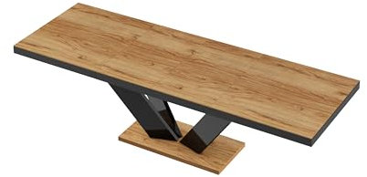 Design Esstisch Tisch HEU-111 Alteiche - Schwarz Hochglanz ausziehbar 160 bis 256 cm