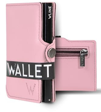 WLine Portafoglio Donna Piccolo con Portamonete Rfid Compatto ed Elegante - Porta Carte di Credito Donna e Uomo Schermato in Pelle PU - Portatessere Donna Tascabile (Rosa e Nero Saffiano, Con Zip)