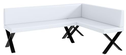 MEBLINI Eckbank für Esszimmer - Küchenbank - Essecke - Sitzecke Küche - Toni - X-Beine 142x196x87cm Rechts - Weiß Kunstleder