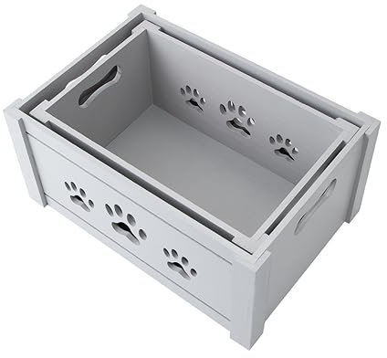 Wickerfield Set of 2 Paw Shaped Cutout Dog Toys Chest Gift Hampers Storage Collection Box Wooden Crates Gift Hampers (Grey)
