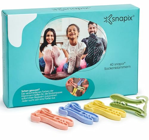 Premium Sockenklammern für Waschmaschine und Trockner von snapix [40 Stück] | Innovative Sockenclips - NEU - robust und handlich - Nie wieder Socken sortieren - Für die ganze Familie