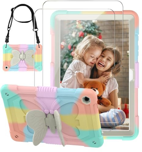 Samokor Kid Case for Samsung Galaxy Tab A9 Plus 11 inch 2023,with Tempered Glass Screen Protector & Butterfly Kickstand,Shockproof Full Body Protective Samsung Galaxy Tab A9 Plus 11'',Colourful Pink